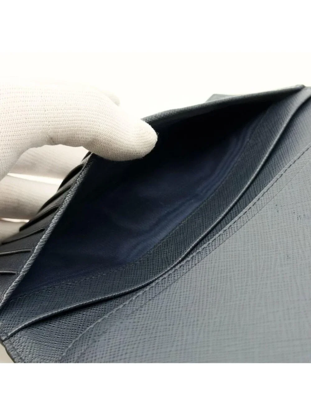 Prada Saffiano Bifold Wallet Black Navy Bicolor